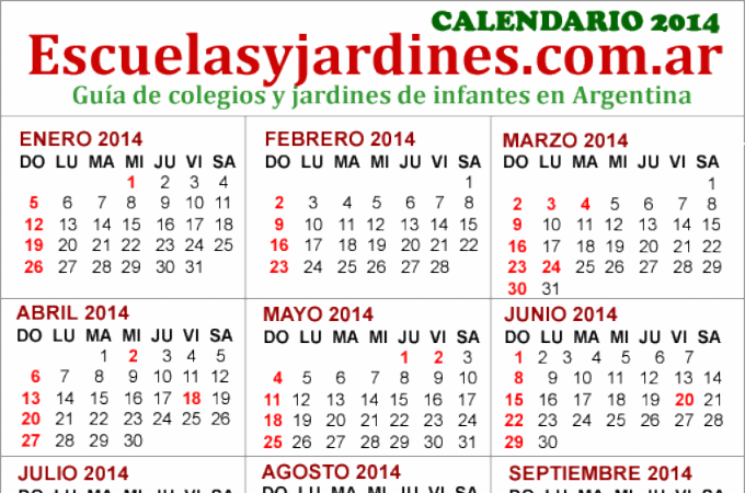 Feriados 2014 Argentina: almanaque para imprimir